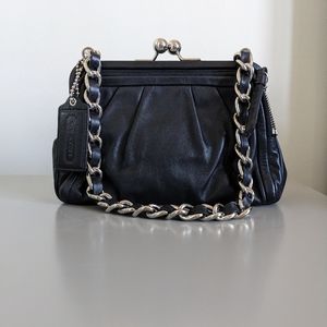 Coach Parker Black Leather Kiss Lock Chain Bag